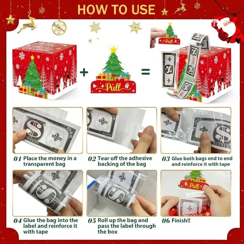 Christmas Santa Money Box Cash Gift Surprise Dispenser + 50 Bags Holiday Gift Box Nixie