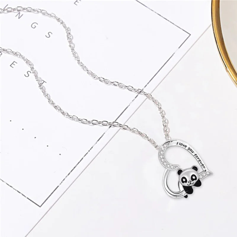 Panda Heart Pendant Necklace – Cute Animal Charm Gift for Women Pendant Necklace Nixie