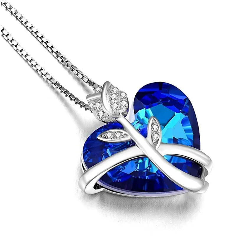 Silver Rose Butterfly Crystal Necklace – Elegant Gift for Women Pendant Necklace Nixie