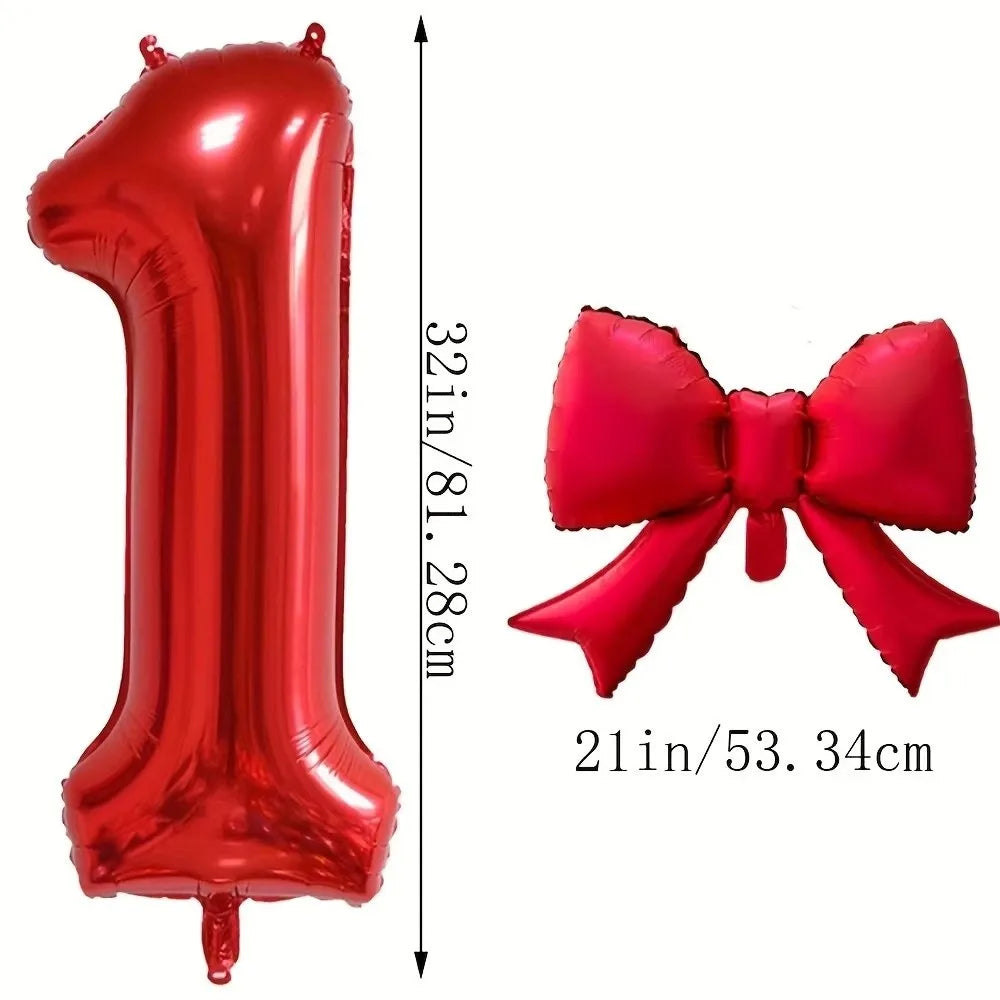 32" Red Number Foil Balloons 0-9 with Bowknot | Party Decor Party Foil Balloon Nixie