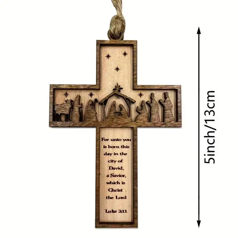 3D Nativity Wooden Cross Ornament – Handmade Christmas Decor Christmas Tree Ornament Nixie