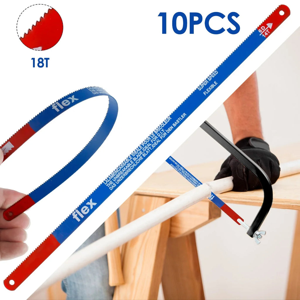 10-Pack Hacksaw Blades 300mm 18T M35 Steel – Wood & Pipe Cuts Hacksaw Blade Set Nixie