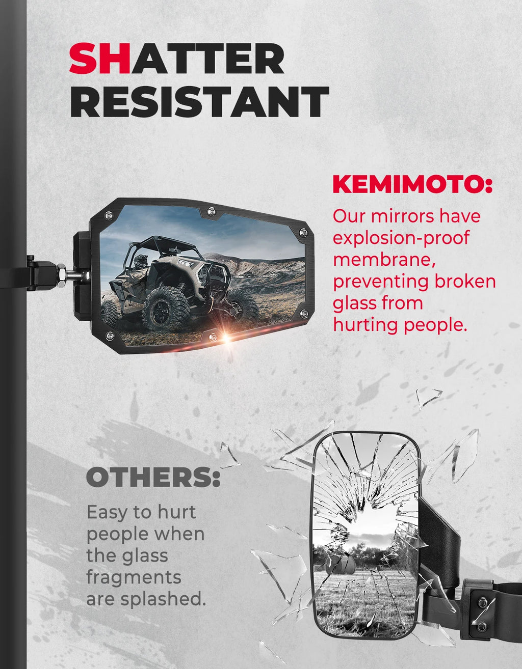 KEMIMOTO UTV Side Mirrors for Polaris RZR & CF Moto Roll Cage UTV Side Mirrors Nixie