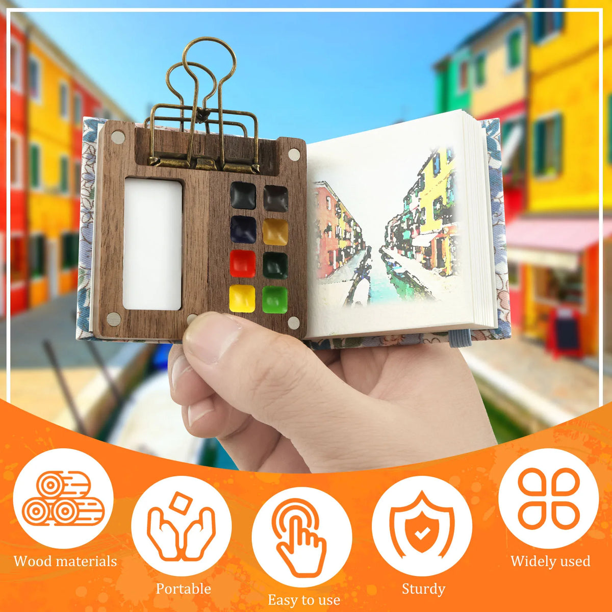 Mini Travel Watercolor Palette Set – 8 Grid Wood Paint Kit
