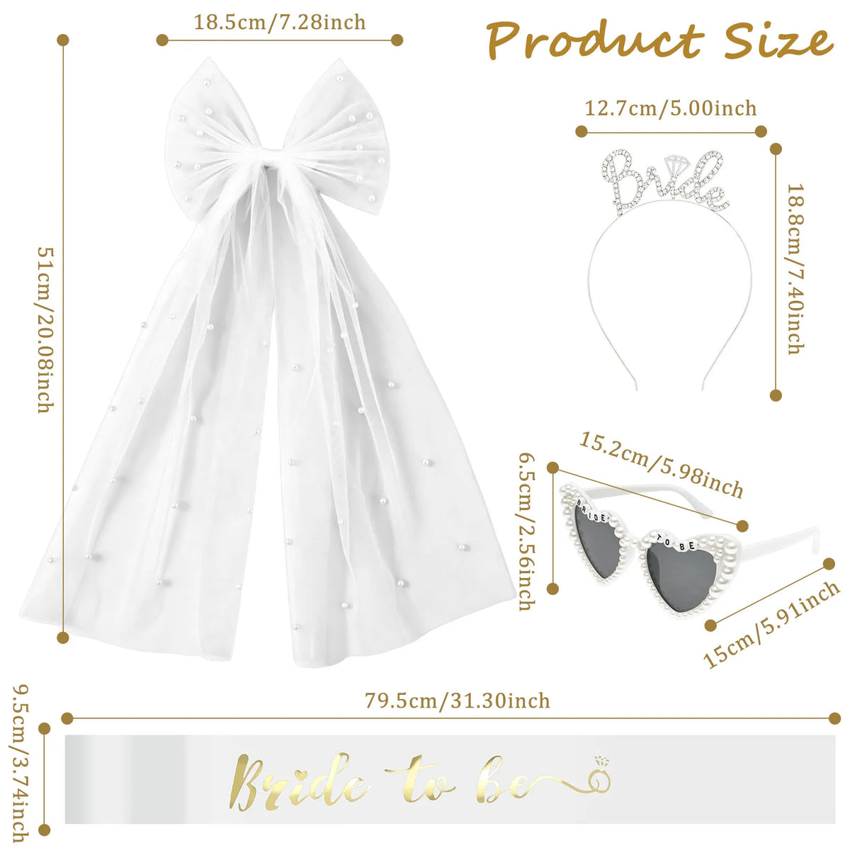 Bride to Be 4-Piece Set – Veil, Sash, Headband & Sunglasses