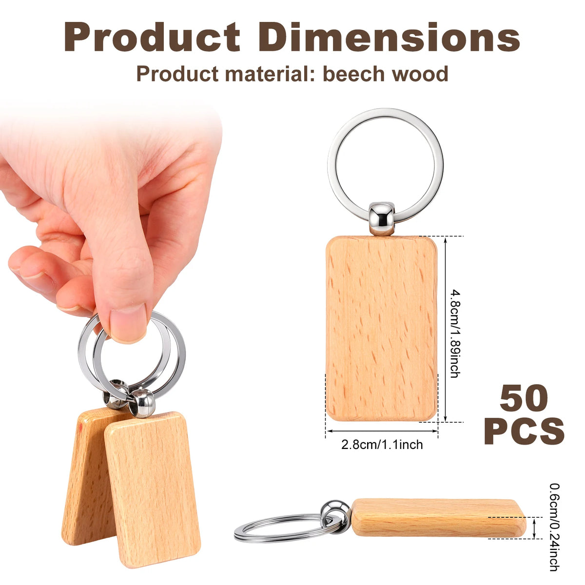 50Pcs Blank Wooden Keychains – Beech Wood DIY Engraving Craft DIY Wood Craft Blanks Nixie 50 pieces Style A