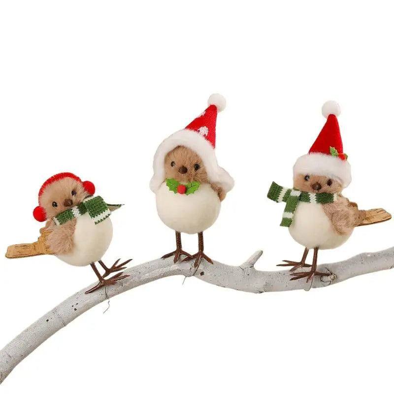 Christmas Plush Bird Ornaments with Santa Hat & Scarf Christmas Tree Ornament Nixie