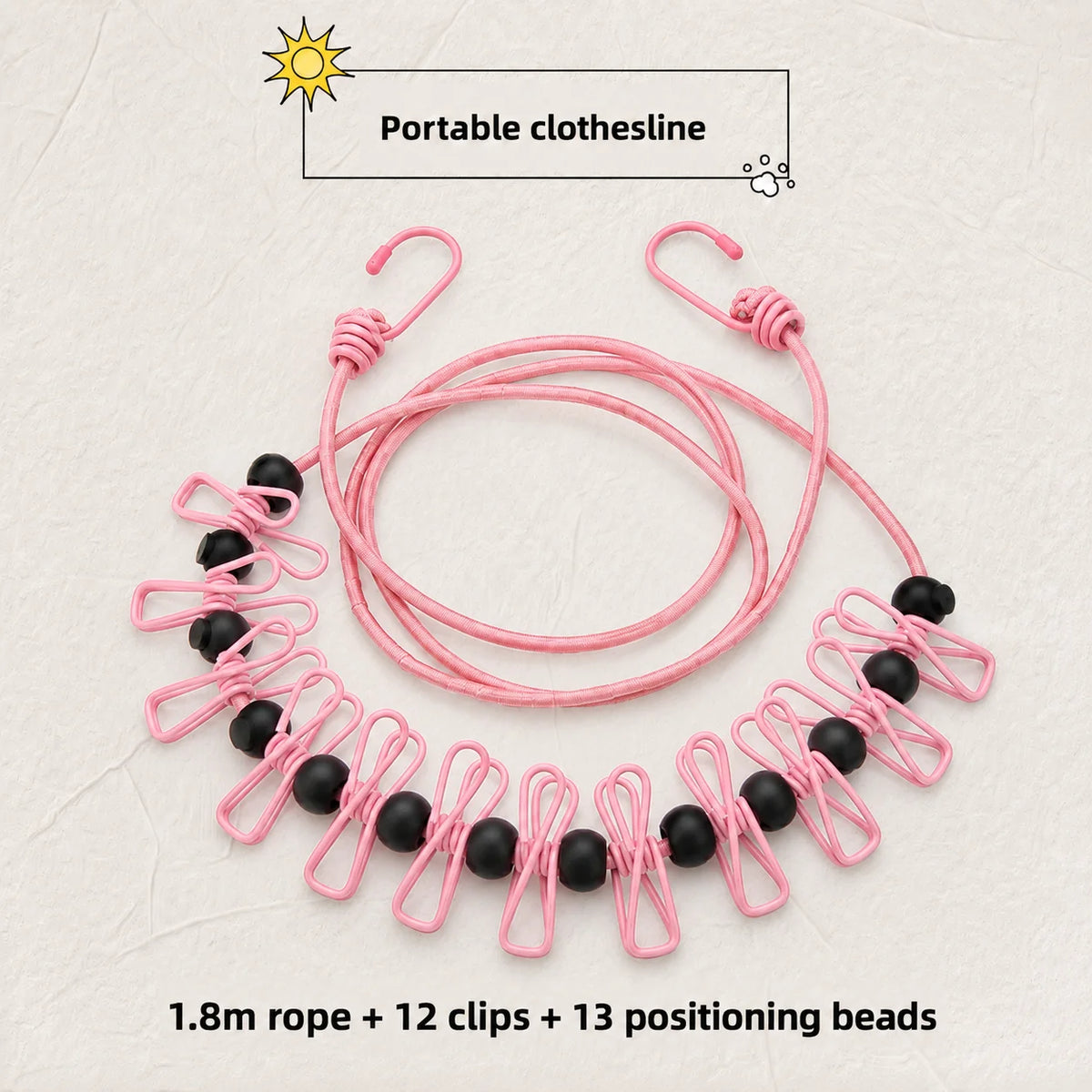 Retractable Travel Clothesline with 12 Non-Slip Clips