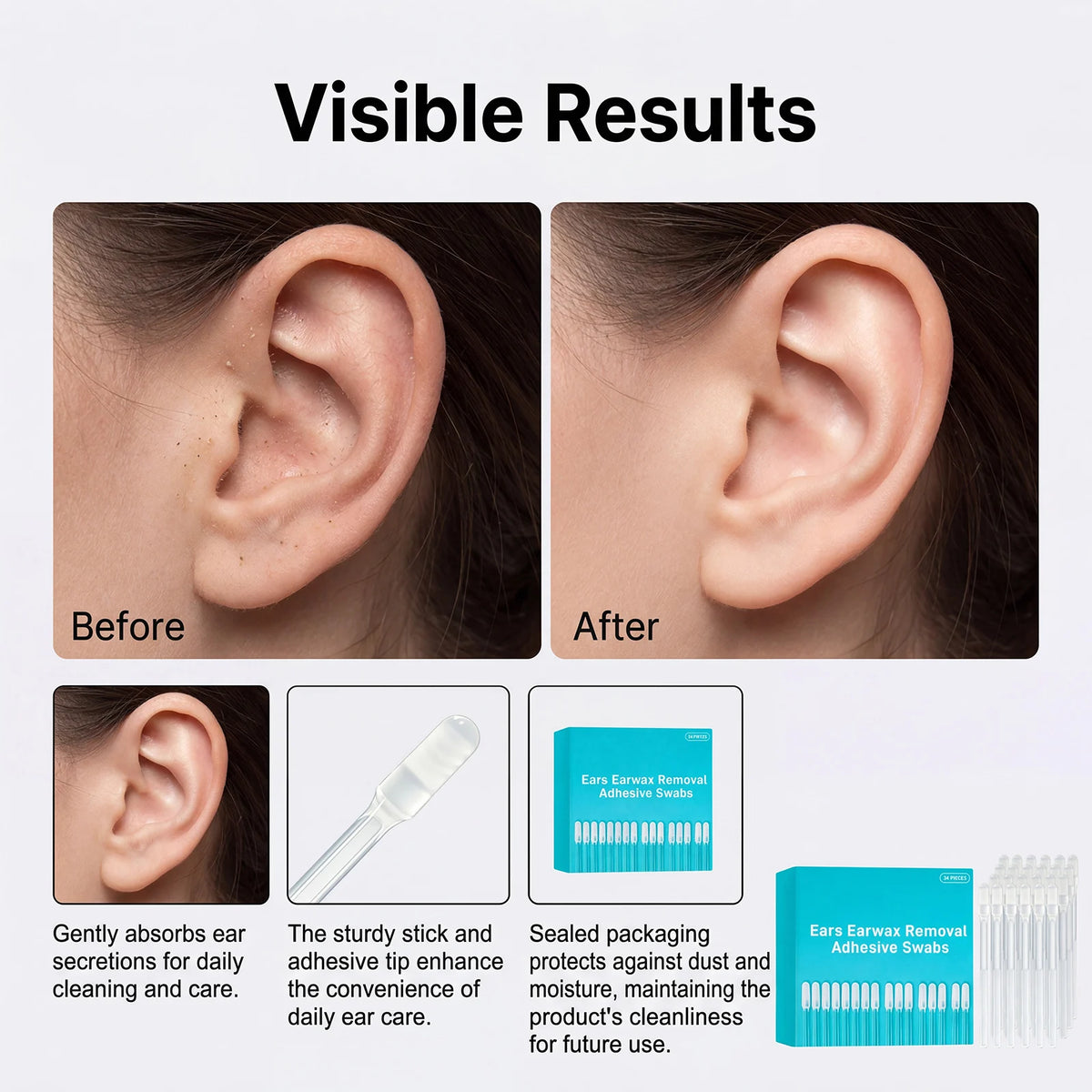 24 Pcs Sticky Ear Wax Removal Swabs – Disposable Ear Cleaner Ear Care Swabs Nixie