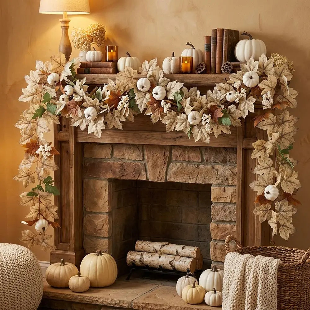 Autumn Artificial Maple Leaf & Pumpkin Garland – Fall Decor Artificial Fall Garland Nixie