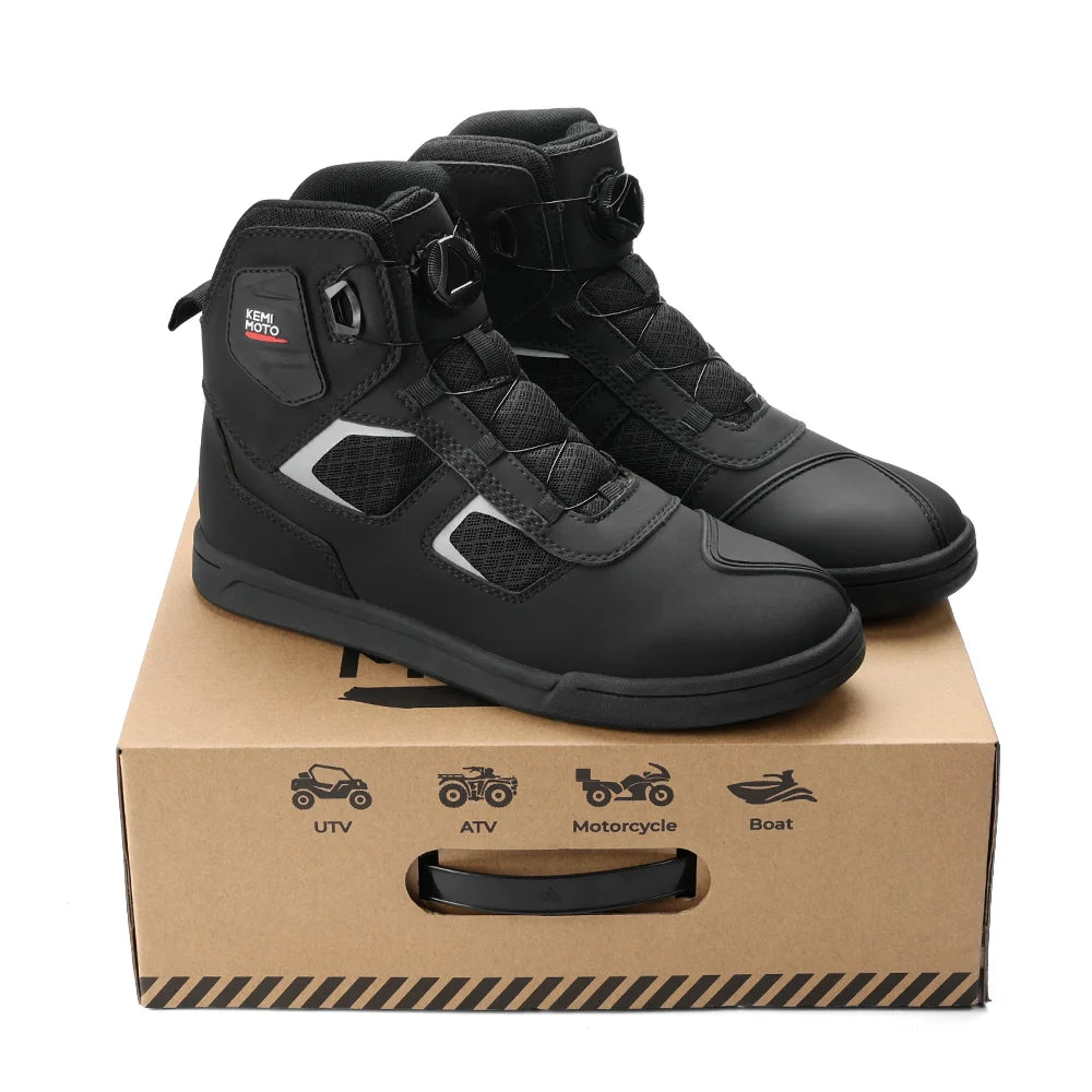 KEMITOUR Men's Lace-Free Motorcycle Riding Shoes – Black Motorcycle Riding Shoes Nixie Black 40