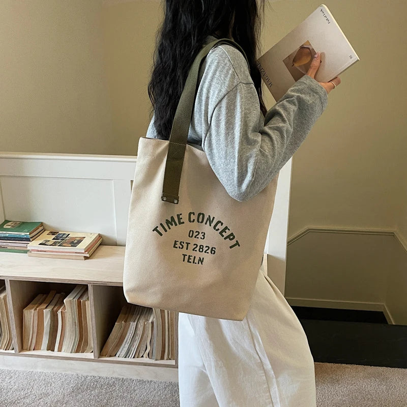 Korean Canvas Crossbody Tote Bag – Letter Print Shoulder Bag