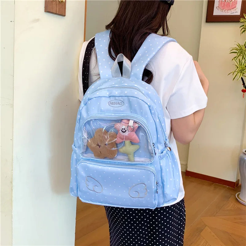 Polka Dot Transparent Backpack – Korean Style Girls School Bag Transparent Backpack Nixie