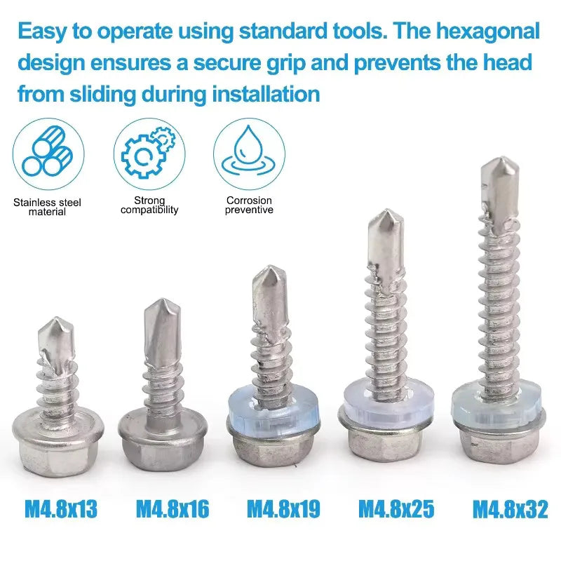 M4.2 Self-Tapping Sheet Metal Screws 410 Stainless Hex Head Sheet Metal Screws Nixie