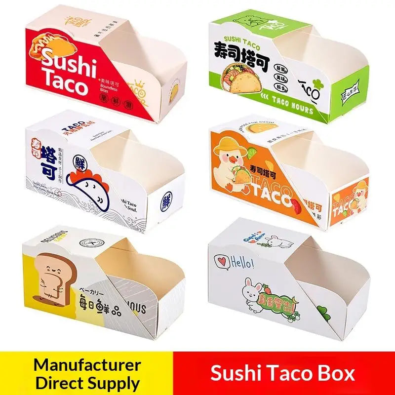 50Pcs Disposable Sushi Taco Paper Boxes – Greaseproof Cartoon Disposable Food Boxes Nixie