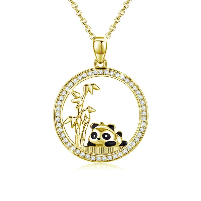 Cute Panda Opal Bamboo Pendant Necklace | Fashion Jewellery Pendant Necklace Nixie Gold