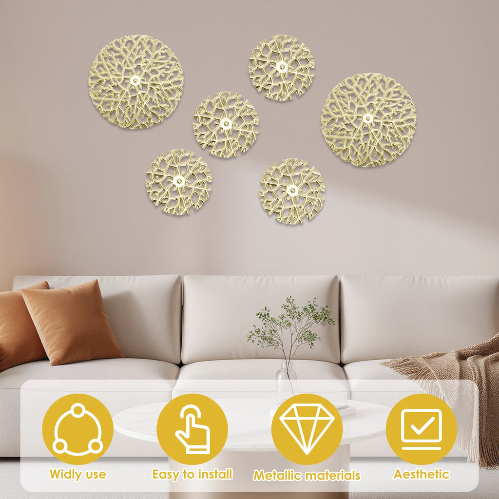 6-Piece Gold Metal Hollow Branch Wall Sculptures Set