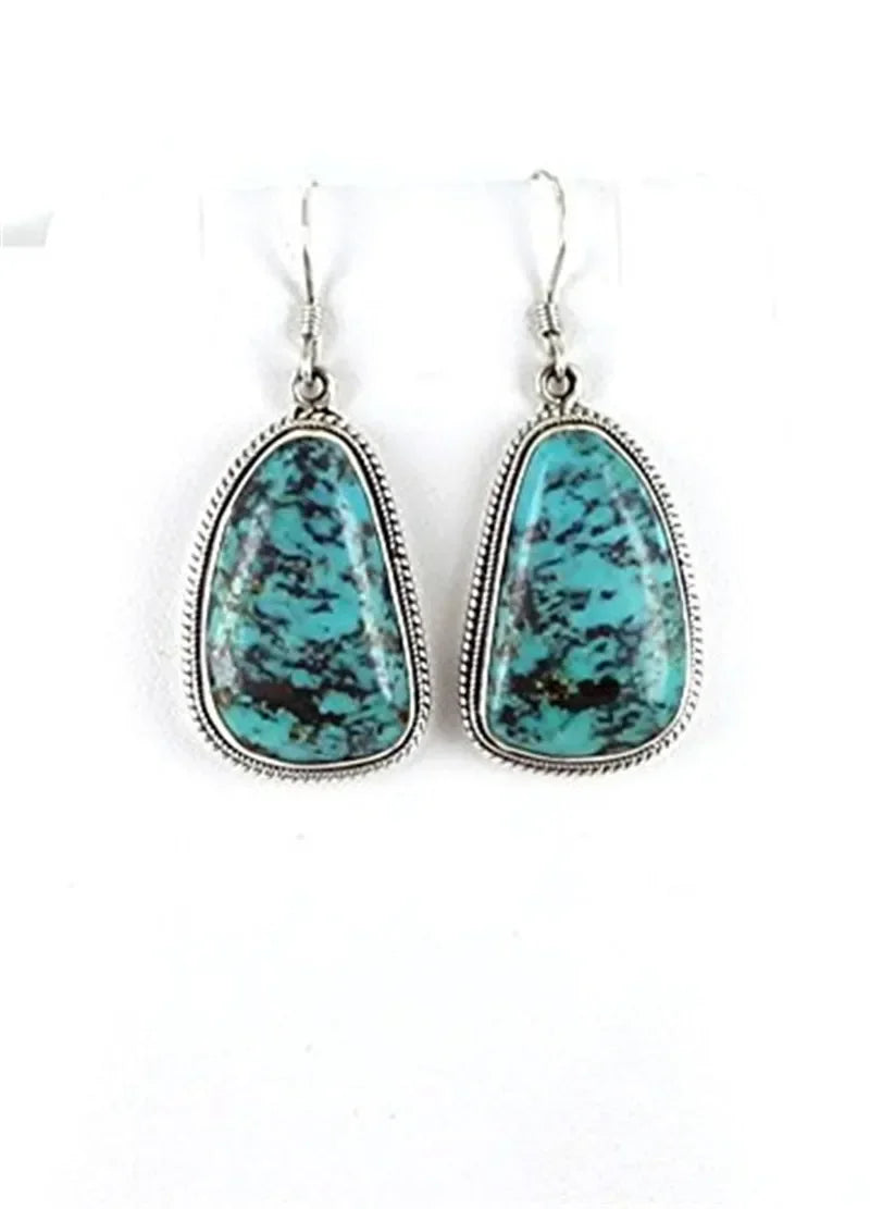 Vintage Silver Turquoise Zircon Hook Dangle Earrings for Women Dangle Earrings Nixie