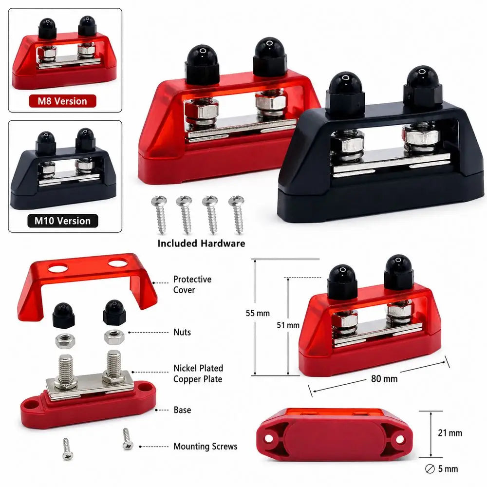 M8/M10 Power Distribution Block 200A Battery Terminal 12V-48V Power Distribution Block Nixie