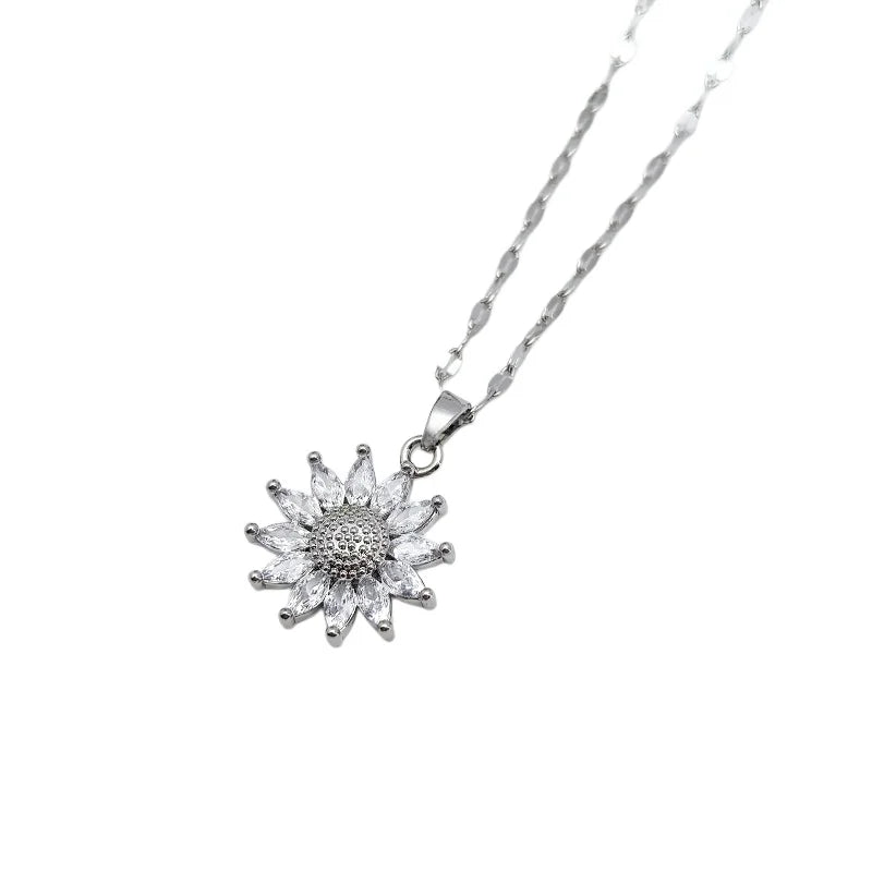 Sunflower Zircon Pendant Necklace | Stainless Steel Choker