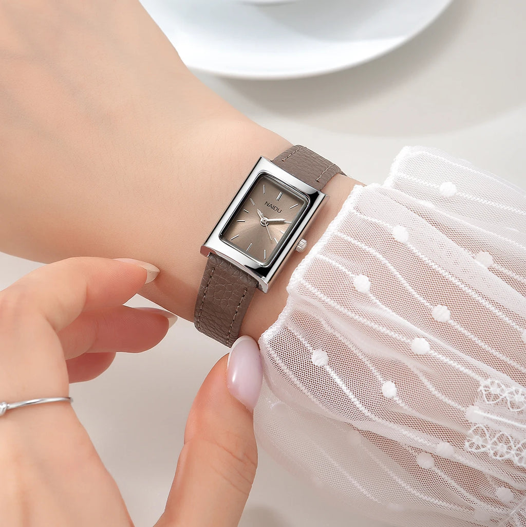 Women's Retro Rectangular Quartz Watch | Leather Band Women's Quartz Watch Nixie