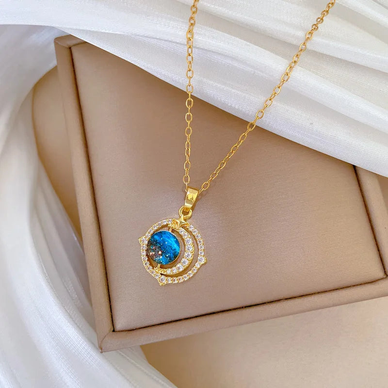 Van Gogh Starry Night Pendant Necklace – Gold Clavicle Chain Pendant Necklace Nixie