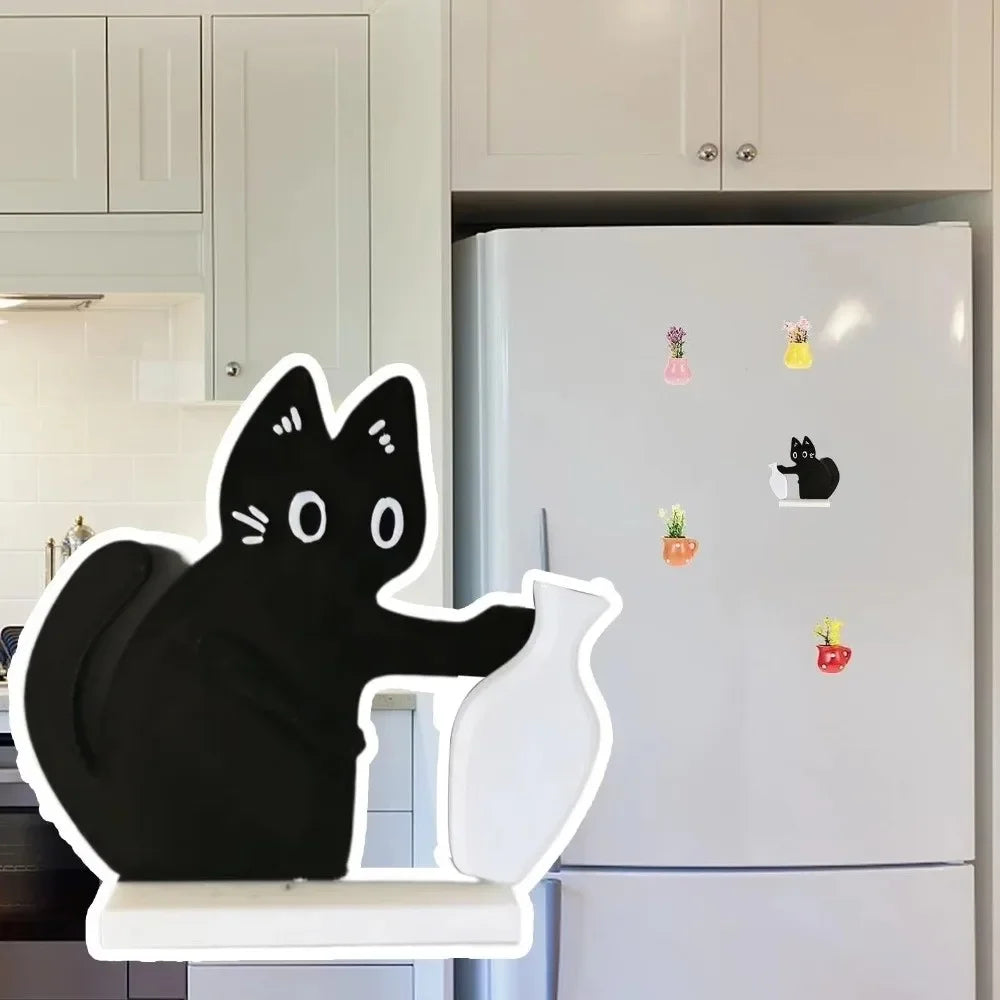 Acrylic Magnetic Black Cat Vase Ornament | Fridge & Desk Décor Cat Décor Ornament Nixie