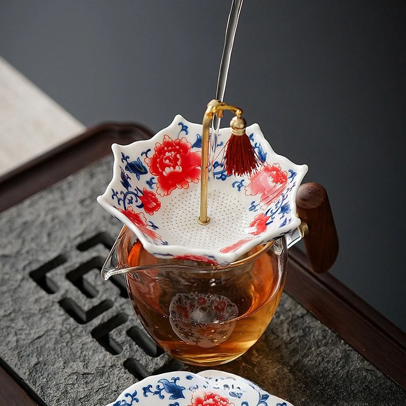 Blue & White Porcelain Umbrella Tea Strainer | Ceramic Filter