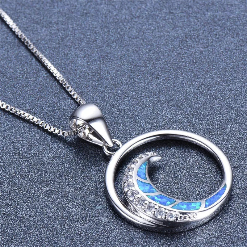 Moon Opal Charm Pendant Necklace – Silver Plated Gift Charm Pendant Necklace Nixie