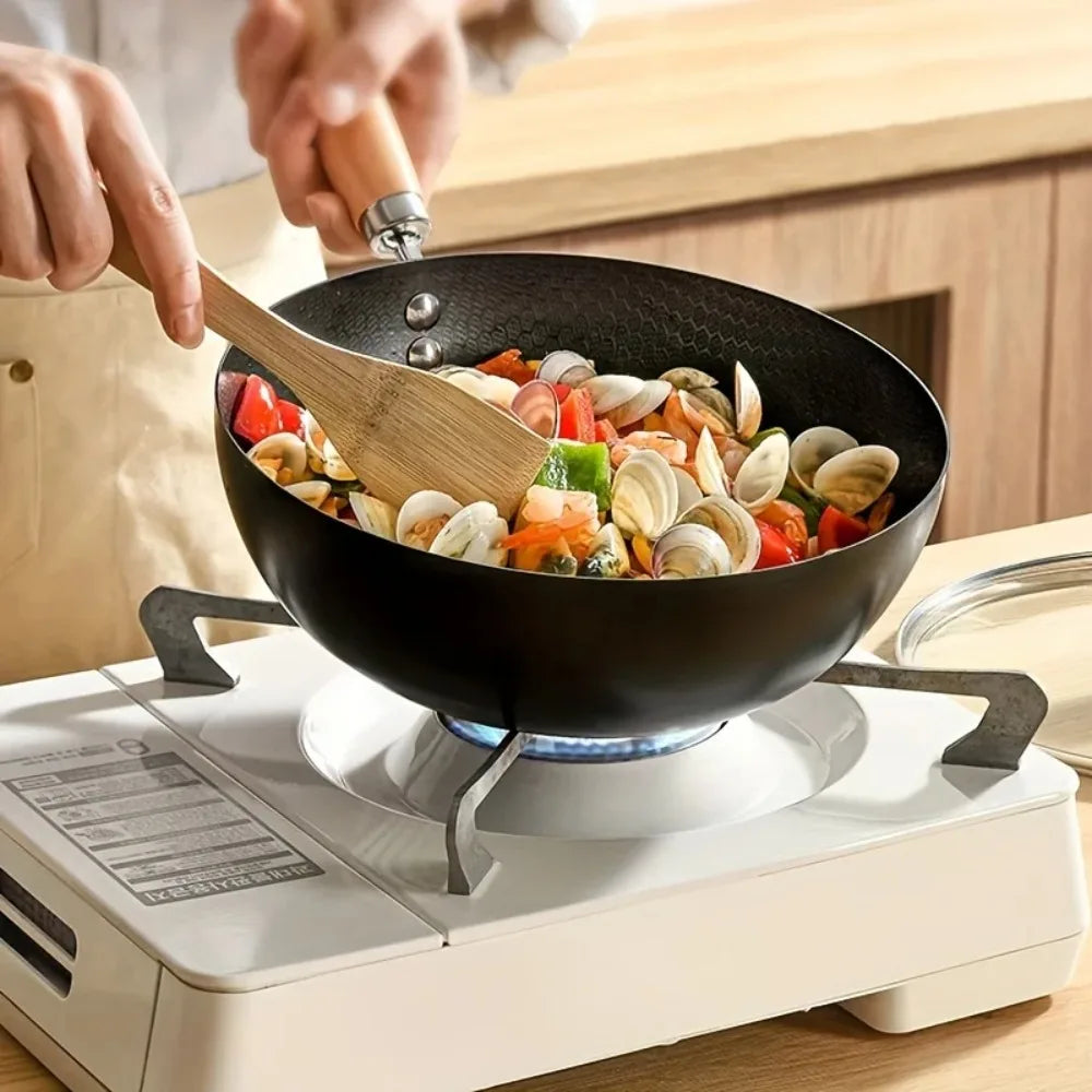 FEB.WIND Cast Iron Non-Stick Wok Frying Pan 20/22/28cm Cast Iron Wok Nixie