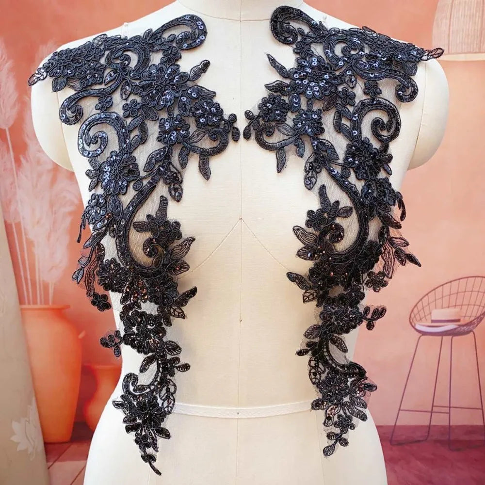 2Pcs Sequin Embroidery Flower Applique Patch – Lace Tulle