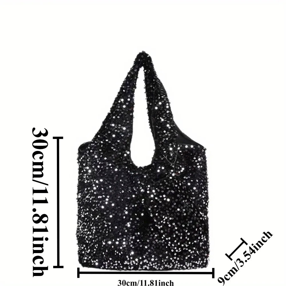 Nixie Glitter Tote Bag – Large Capacity Shoulder & Underarm Bag Glitter Shoulder Tote Nixie
