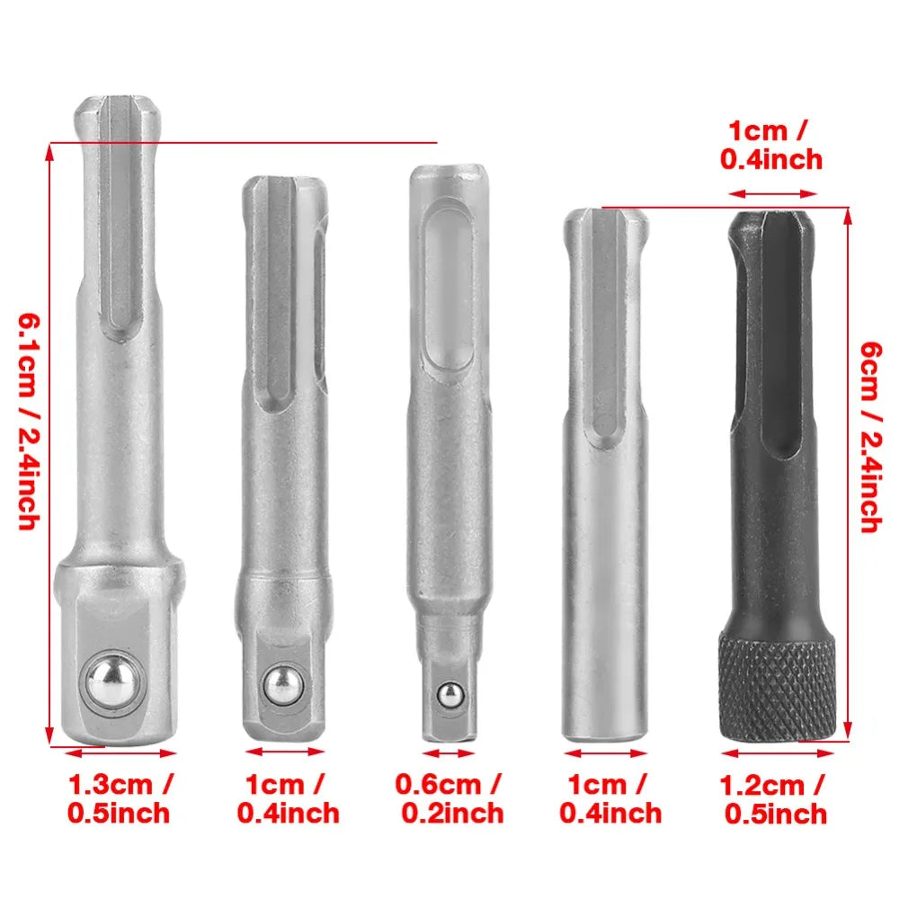 5-Piece SDS Plus Chuck Adapter Set | Chrome Vanadium Steel