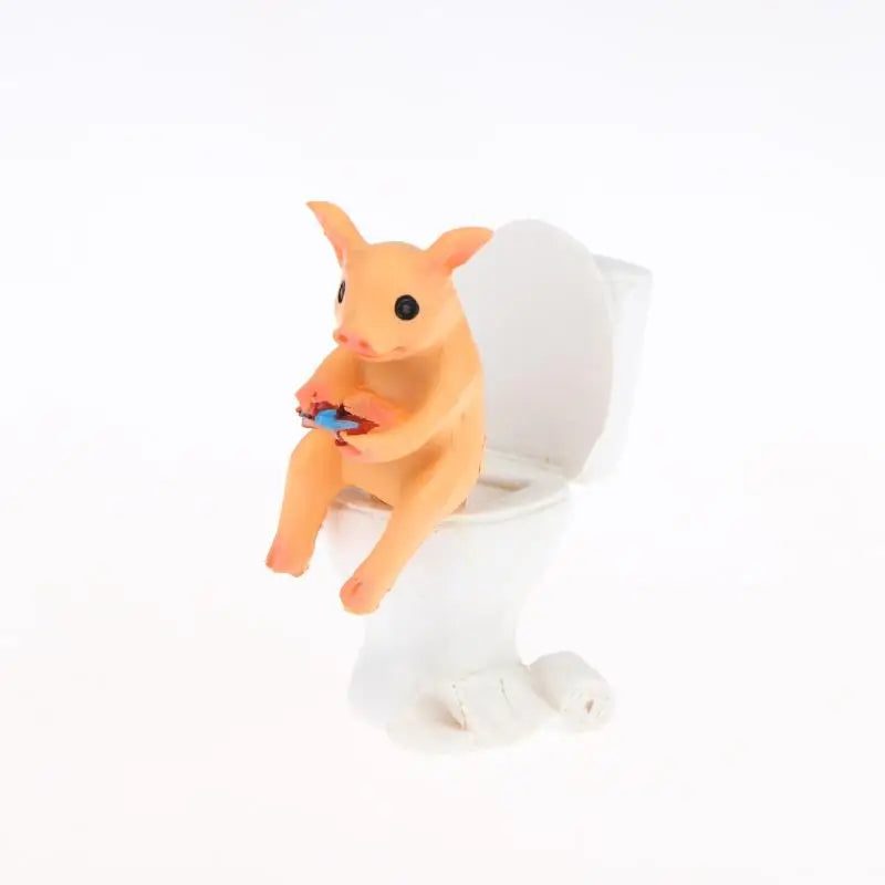 Funny Pig on Toilet Resin Figurine – Whimsical Home Decor Resin Figurine Nixie A2