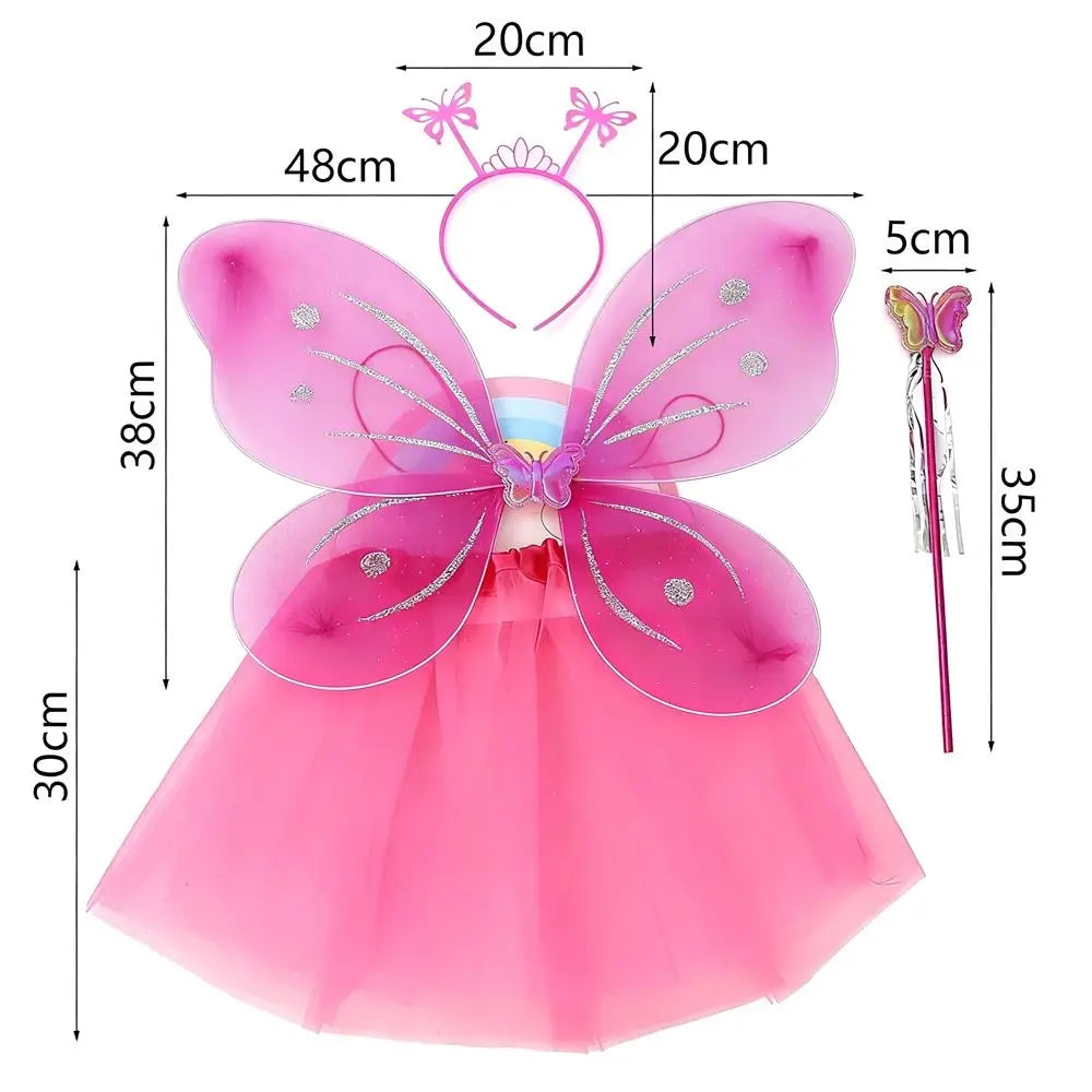 4-Piece Fairy Princess Costume Set – Wings, Wand, Skirt & Headband Kids Costume Set Nixie