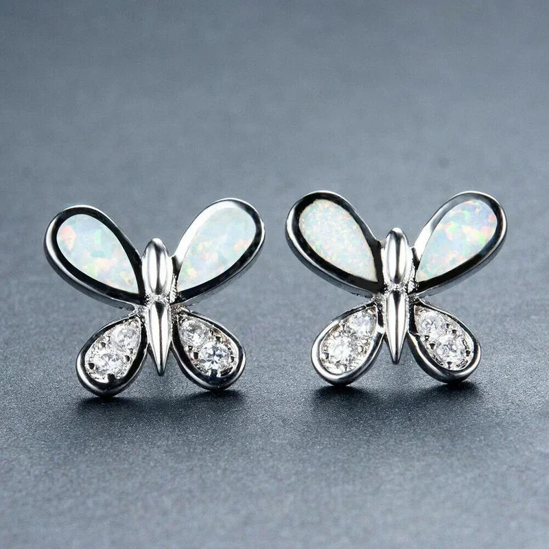 Butterfly Stud Earrings Blue Opal Rhinestone Crystal | Nixie Stud Earrings Nixie