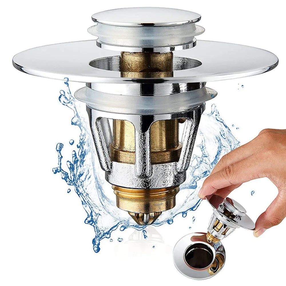 Push Button Sink Drain Stopper – Brass & Stainless Steel
