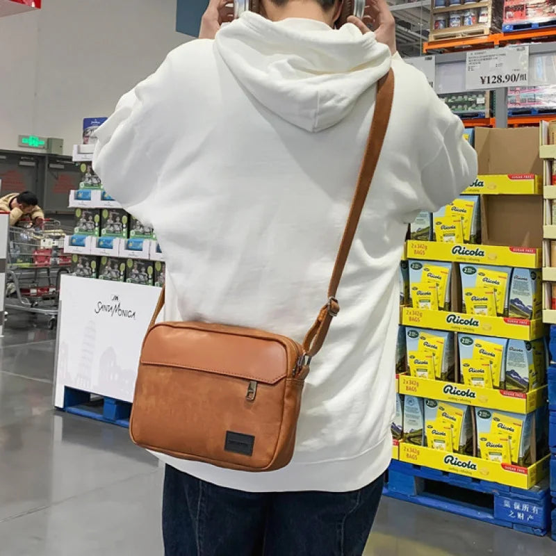 Men's PU Leather Double Zipper Shoulder & Crossbody Bag Crossbody Shoulder Bag Nixie