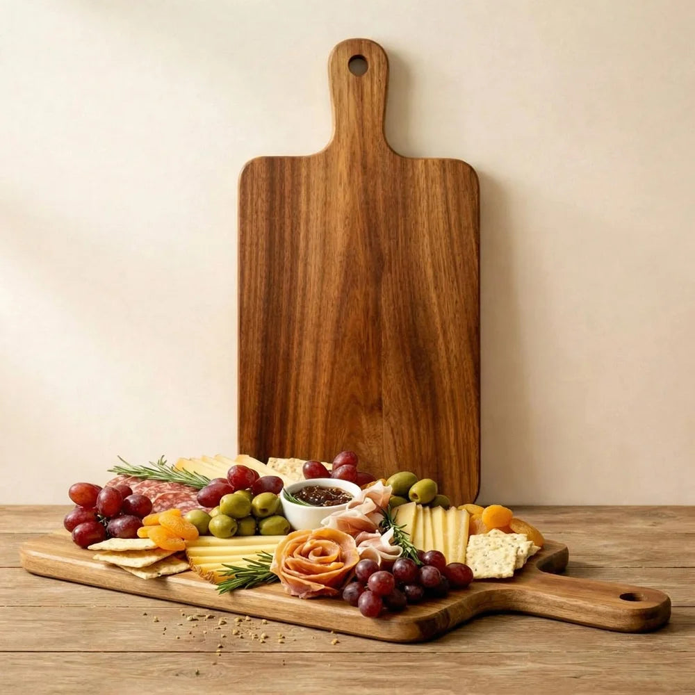 Acacia Wood Cutting & Serving Board with Handle | Charcuterie Wood Cutting Board Nixie