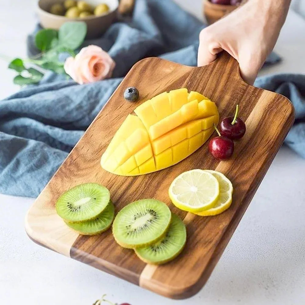 Acacia Wood Cutting & Serving Board with Handle | Charcuterie Wood Cutting Board Nixie