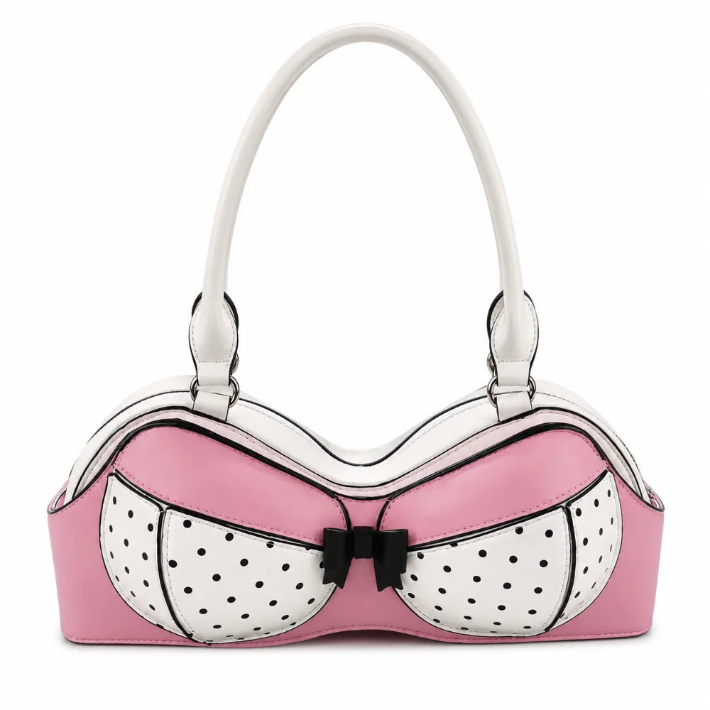 Y2K Polka Dot Bra Shoulder Bag | PU Leather Bow Novelty Handbag