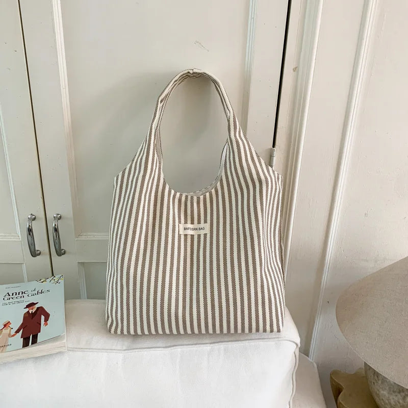 Japanese Striped Women's Shoulder Crossbody Tote Bag Women's Shoulder Bag Nixie BB-1463Khaki