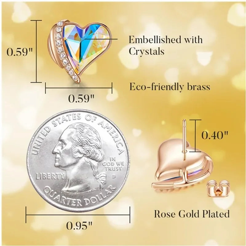 Heart Stud Earrings 925 Silver Plated Rose Gold Crystal Gift Crystal Stud Earrings Nixie