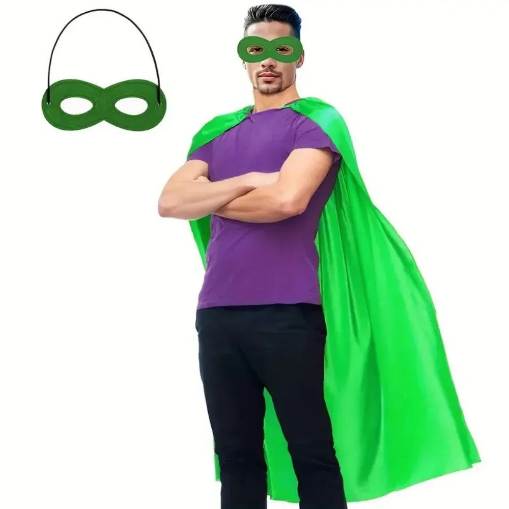 Adult Superhero Cape & Eye Mask – Halloween Costume Cloak Halloween Costume Cape Nixie green One Size