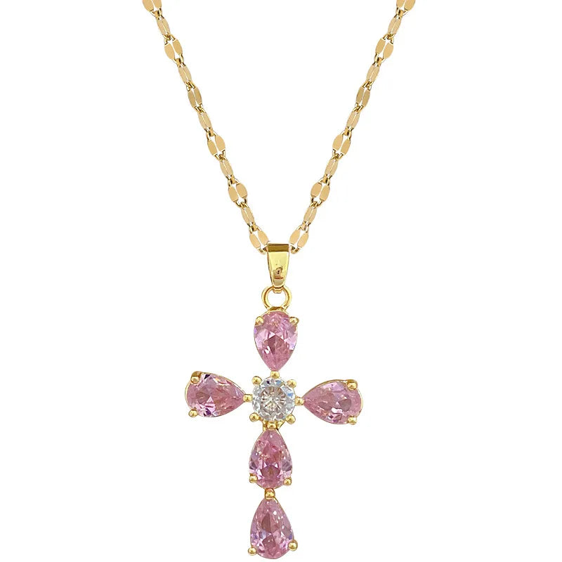 Women's Gold Cross Pendant Necklace – Stainless Steel & Zircon Cross Pendant Necklace Nixie