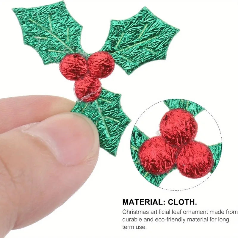 50PCS Holly Berry Sprigs Christmas DIY Craft Decor Green Gold Silver Craft Embellishments Nixie