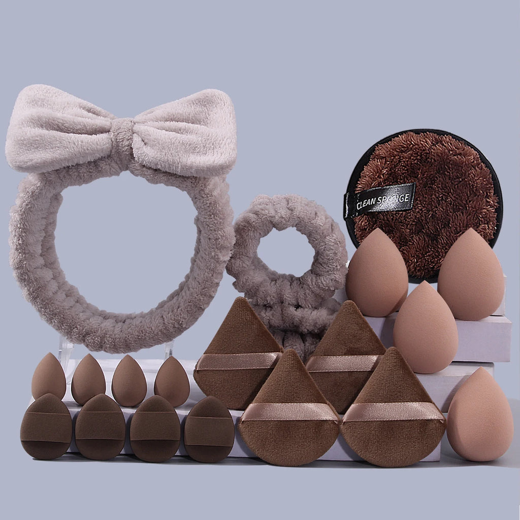 20PCS Facial Cleansing & Makeup Tool Set – Sponge Puffs & Hair Band Makeup Tool Set Nixie