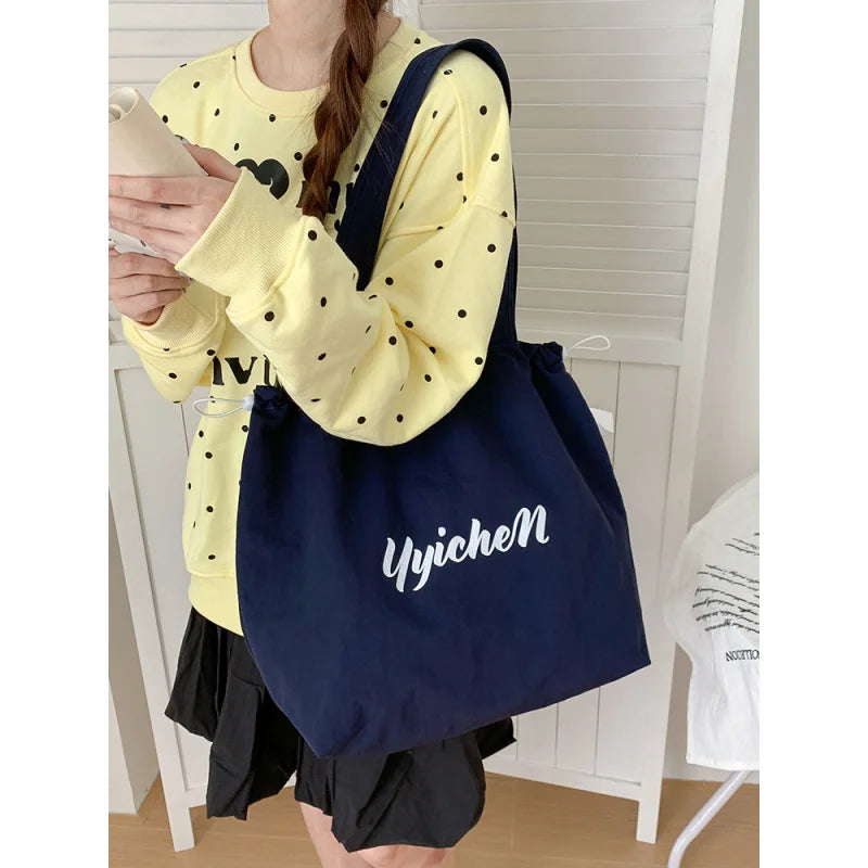 Women's Large Drawstring Nylon Tote Shoulder Bag | Casual Nylon Tote Bag Nixie