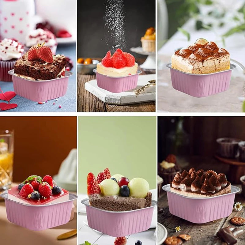 50Pcs Aluminum Foil Cupcake Cups with Lids & Fork Spoons Foil Baking Cups Nixie