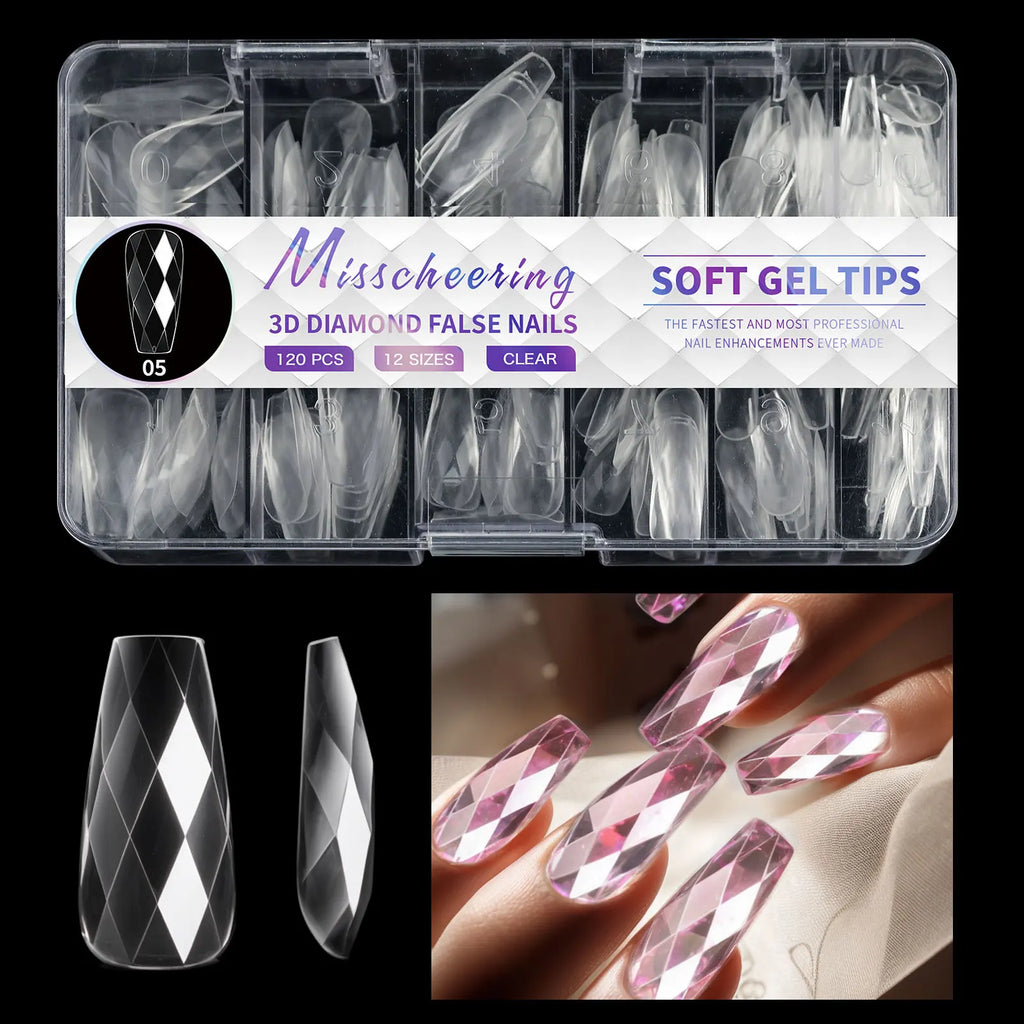 3D Diamond Almond Ballet Press On Nails – Long False Nails Set Press On Nails Nixie 05-140 pcs